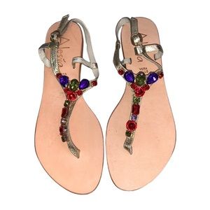 Genuine Leather Alesya Jewels Bling Strappy Luxury Fashion Sandals